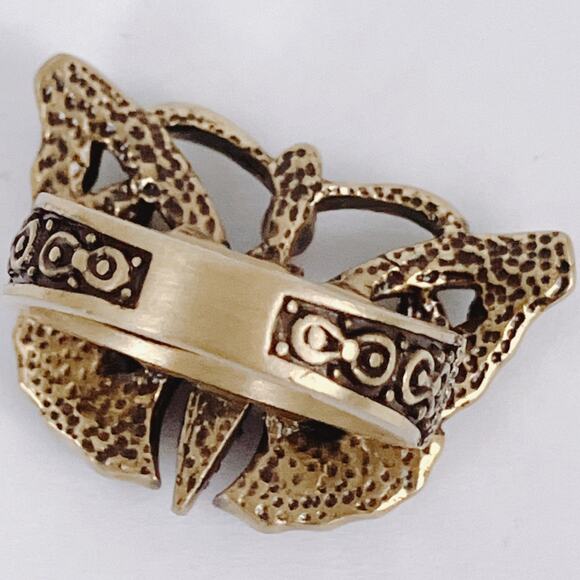 Signed Heidi Daus Pink Swarovski Crystal Butterfly Gold Tone Ring Size 6.75 VTG - Picture 8 of 12